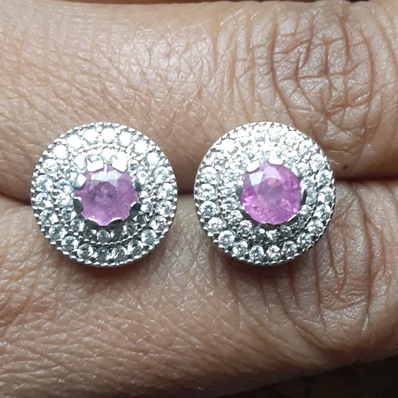 925 Genuine Pink Sapphire and White Zircons. Bride,  Mother-of-the Bride. - Picture 3 of 12
